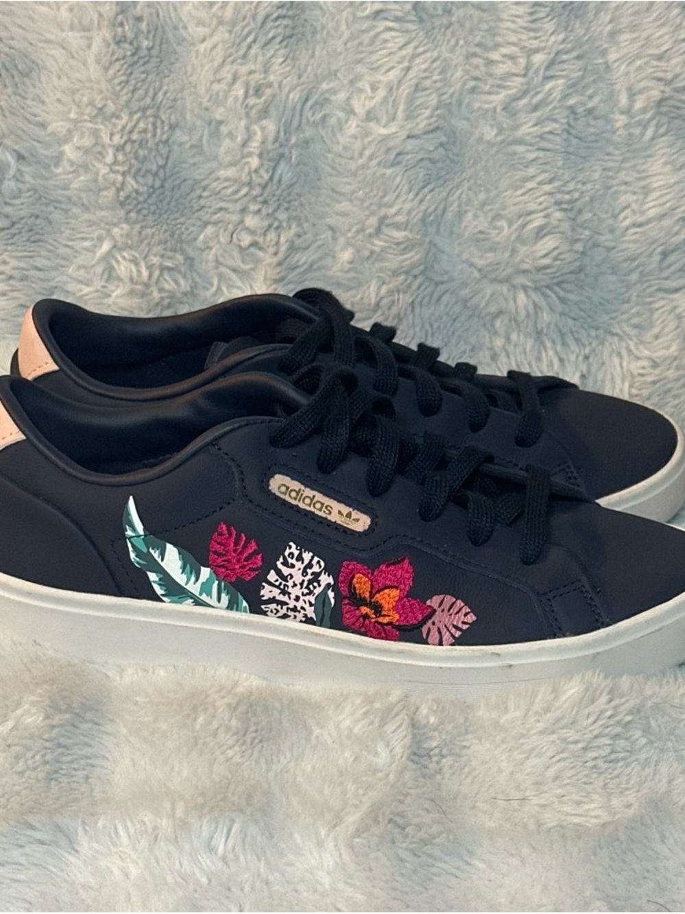 adidas Black Sneakers with Multicolor Floral Embroidery